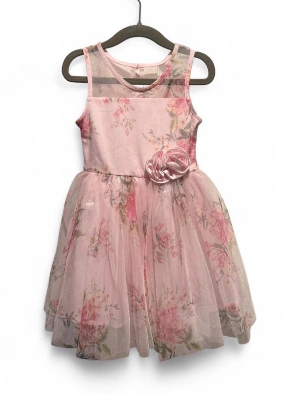 lilt Pink Floral Mesh Party Dress with Rosette